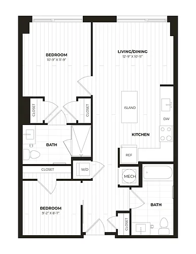 Floor plan 1 Bed/2 Bath Den-U12
