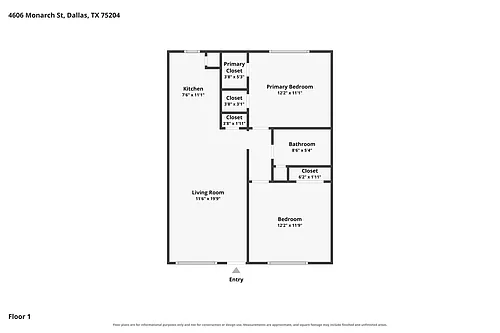 Floor plan 2 Bedroom, 1 bath