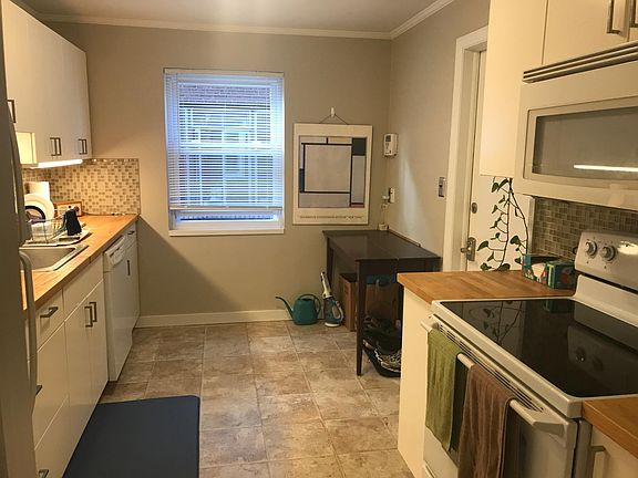Ikea kitchen with butcher block countertops, soft close cabinets and lots of storage.