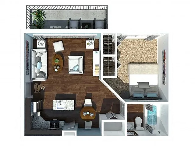 Floor plan One Bedroom One Bath Grande