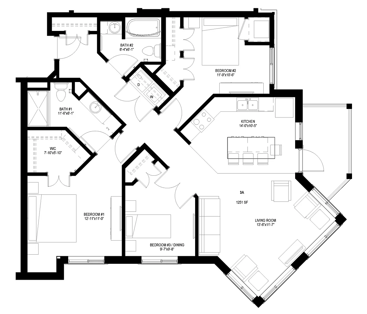 Floor plan Three Bedroom - A