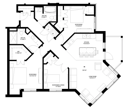 Floor plan Three Bedroom - A