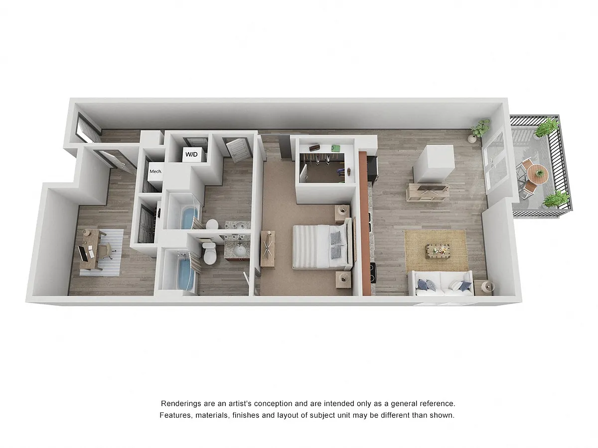 Floor plan 1 Bed 2 Bath w Office