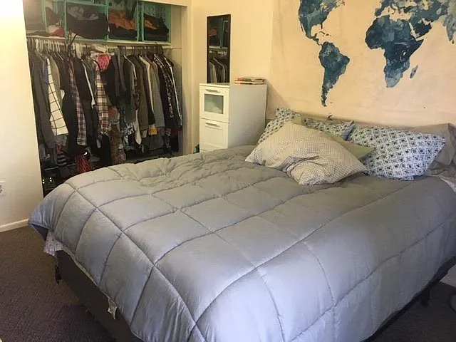 Ample bedroom closet storage.