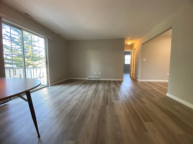 Great room with central hallway and dinette to the right