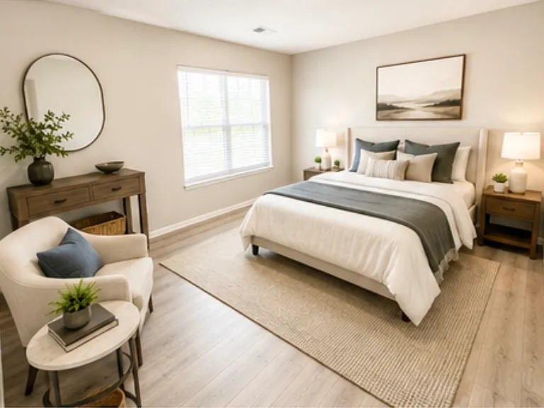 Guest bedroom in the basement with a spacious walk in closet