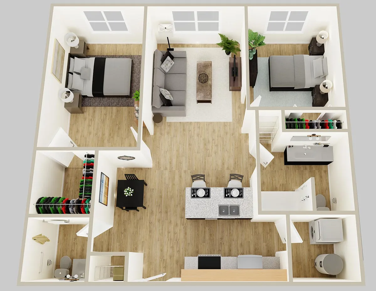 Floor plan 2 Bed 1 half bath