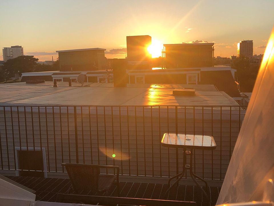 Sunset view from the bedroom and hatch with steps to private roof deck