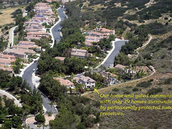 Closer aerial view of home. Note the privacy--no homes look into our home (privacy hedge on west side, hill on east side)