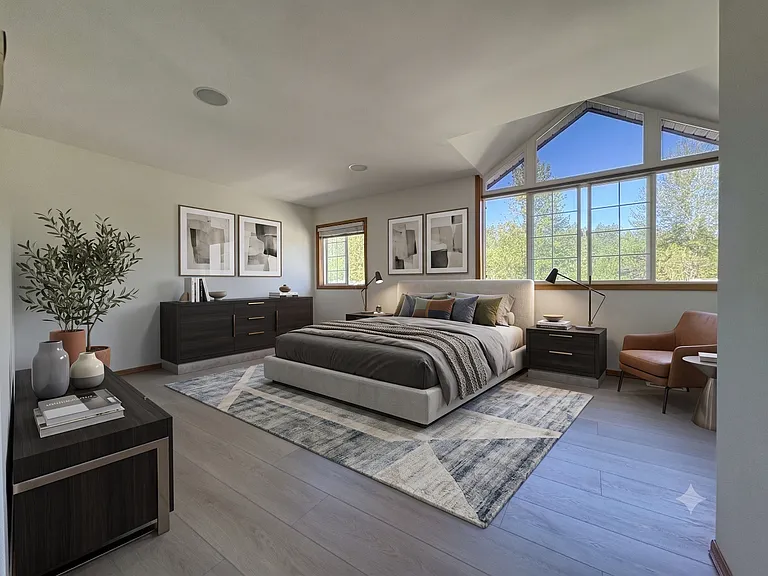 Master bedroom with sample furniture.