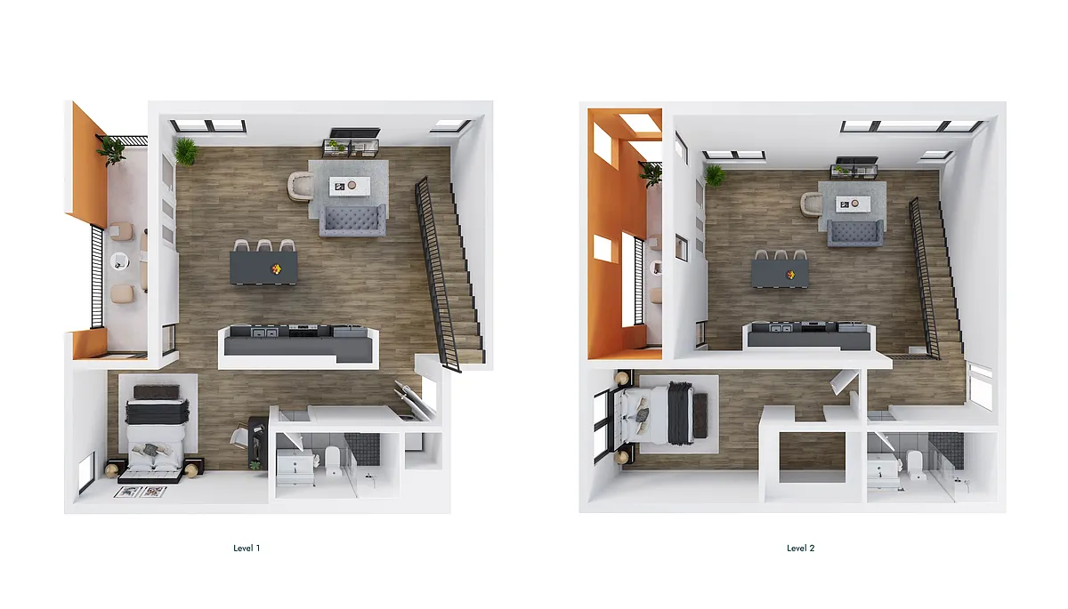 Floor plan Penthouse 1 Bedroom Loft + Den B2