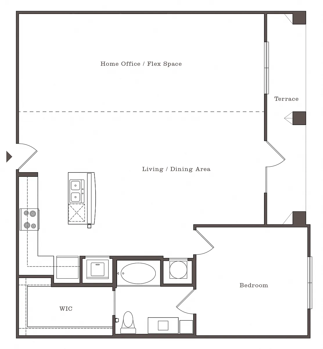 Floor plan 1BR 1BA (1158 SF)