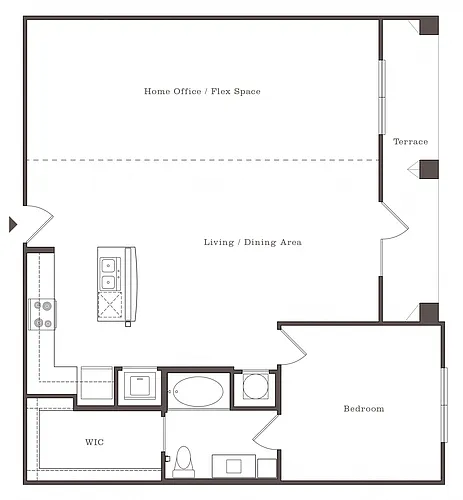 Floor plan 1BR 1BA (1158 SF)