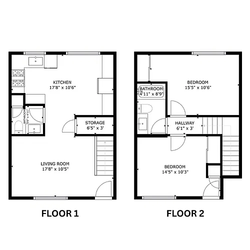 Floor plan 2 Bed, 1.5 Bath Townhome