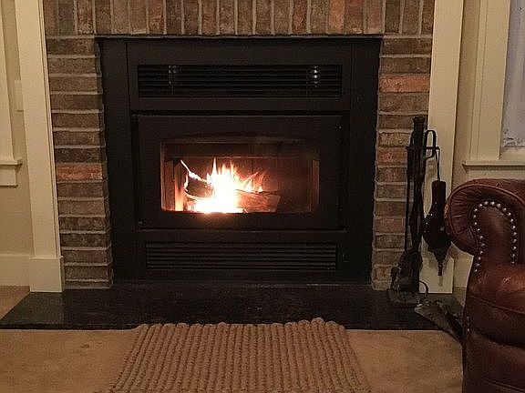 Wood burning fireplace.