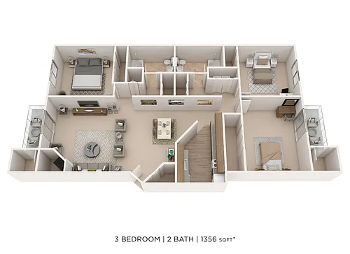 Floor plan Three Bedroom 2 Bath