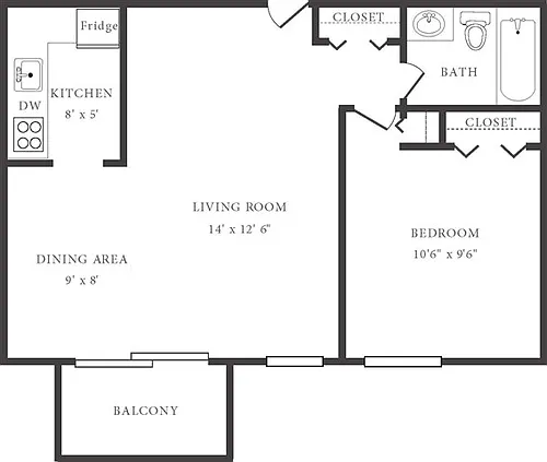 Floor plan 1 Bedroom 1 Bathroom