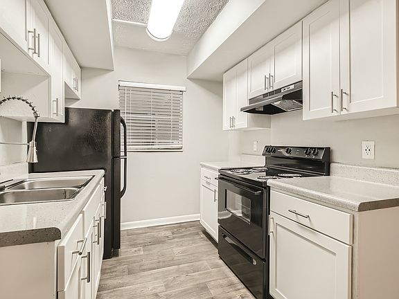 Modern kitchen with sleek black appliances and elegant white cabinetry.