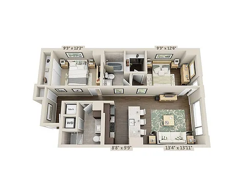 Floor plan Two Bedroom B2B