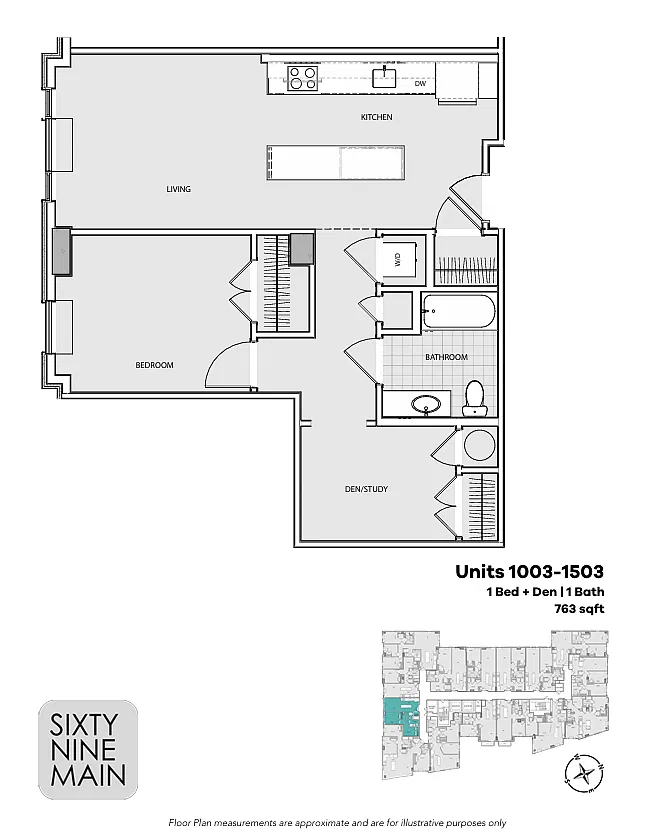 Floor plan 1 Bedroom 1 Bathroom Plus Den LAYOUT 03
