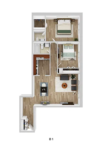 Floor plan 2 Bedroom / 1.5 Bath (B1)