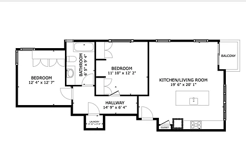 Floor plan 2 Bedroom 1 Bath