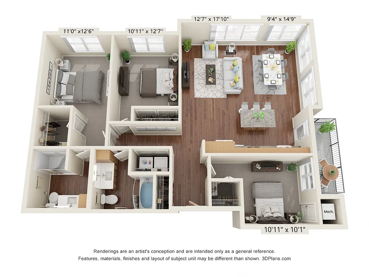 Floor plan Three Bedroom - D