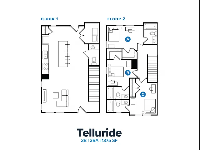 Floor plan 3BR/3.5BA - Telluride