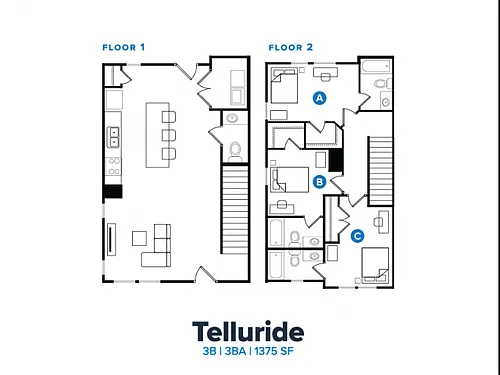 Floor plan 3BR/3.5BA - Telluride