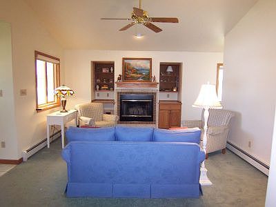 Living room and wood fireplace