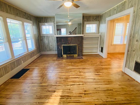 Living room with built-in bookshelves