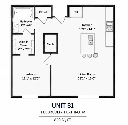 Floor plan 1 Bd 1Ba