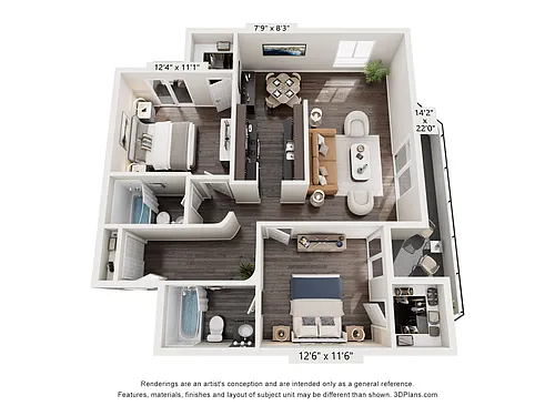 Floor plan 2 Bed, 2 Bath A