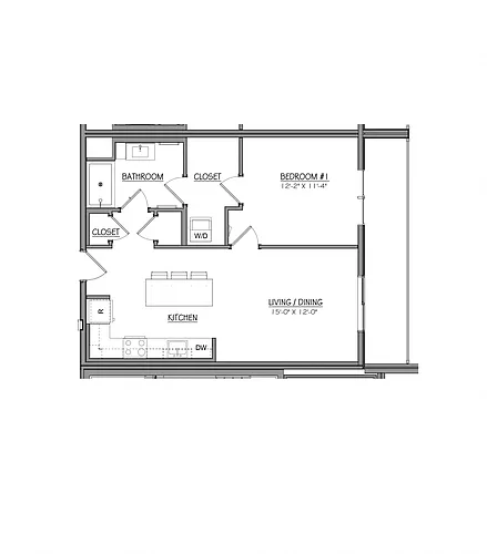 Floor plan Block A1C | 1 Bed | 1 Bath