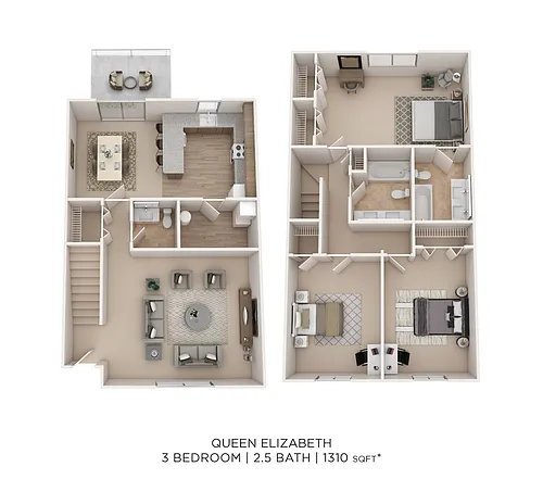 Floor plan Queen Elizabeth 3Bed 2.5Bath 1310sqft
