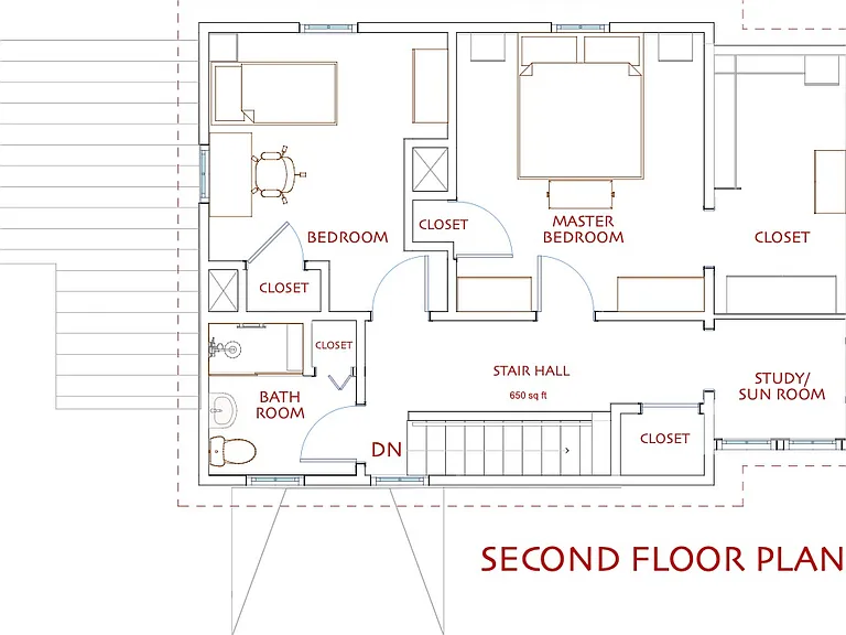 Second Floor Plan of 1023 Tulane shown with some furniture.