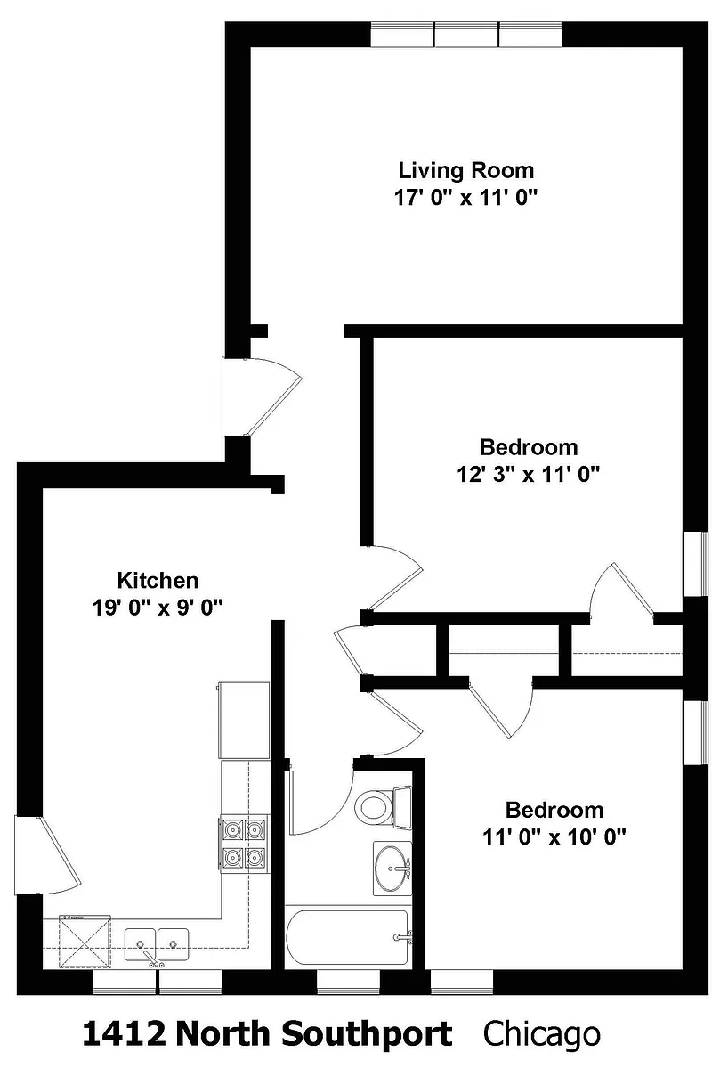 Floor plan 2 Bed x 1 Bath