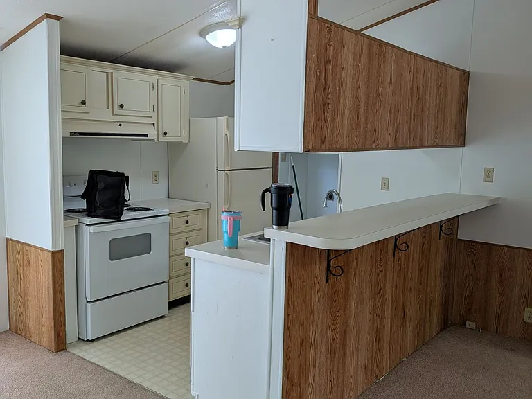Kitchen view showing step up counter