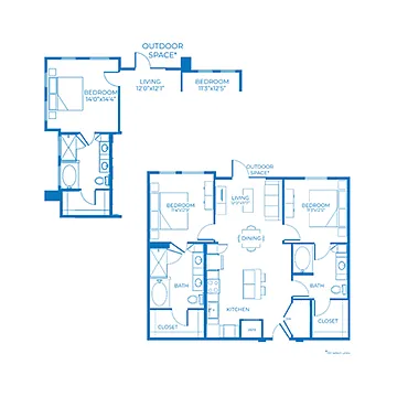 Floor plan B1b | 2 Bed | 2 Bath | 80