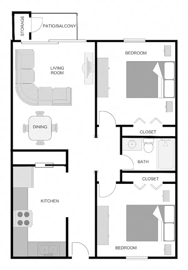 Floor plan 2BR 1BA Villa