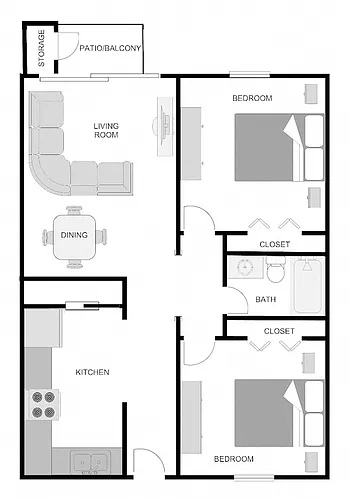 Floor plan 2BR 1BA Villa