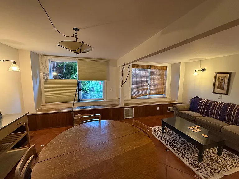 Well-lit living area and dining space