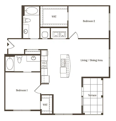 Floor plan AD - 2BR 2BA (1145 SF)