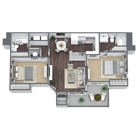 Floor plan 2 Bed - 2 Bath (Renovated)