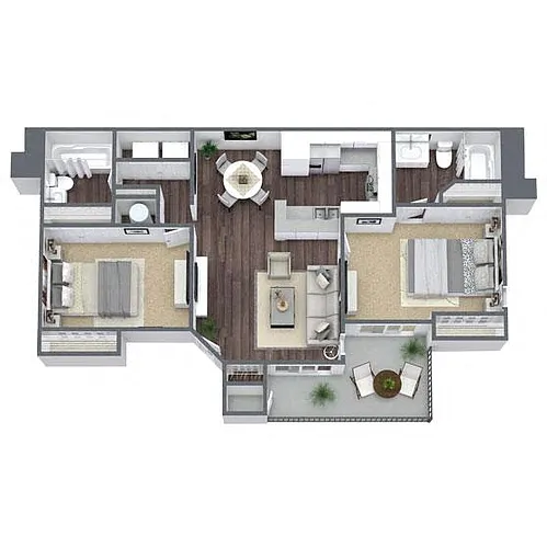 Floor plan B1: 2 Bed 2 Bath