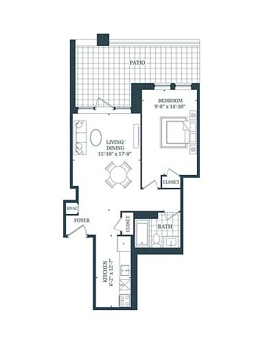 Floor plan 1 Bedroom 1 Bed 1 Bath 9
