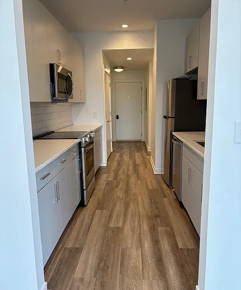 View from the living area into the kitchen