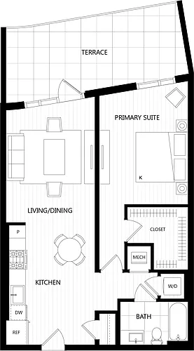 Floor plan 1 Bed/1 Bath-C23B