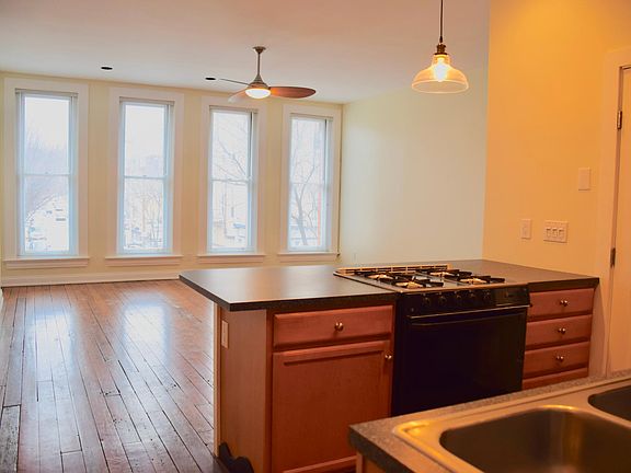 Kitchen and front living area, facing Main Street