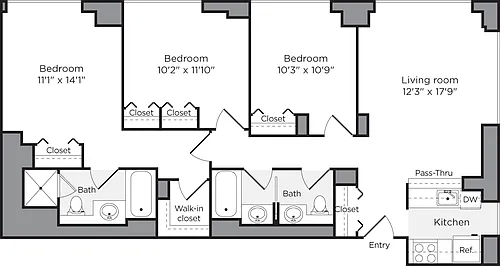 Floor plan 3 Bedroom B